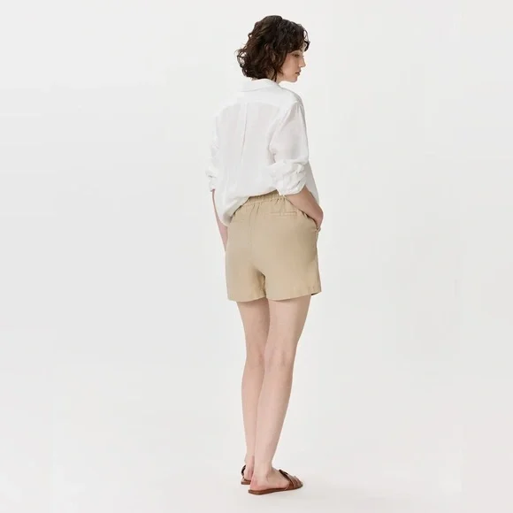 Quince 100% European Organic Linen Pull On Drawstring Shorts Driftwood Tan Sz M - Picture 2 of 16